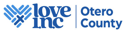 A green and blue logo for the love inc.